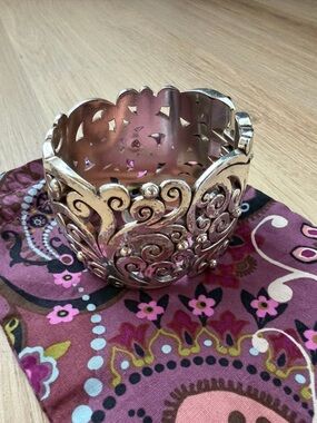 Brighton Silver Tone Hinged Cuff Bracelet Filigree Wide Bangle